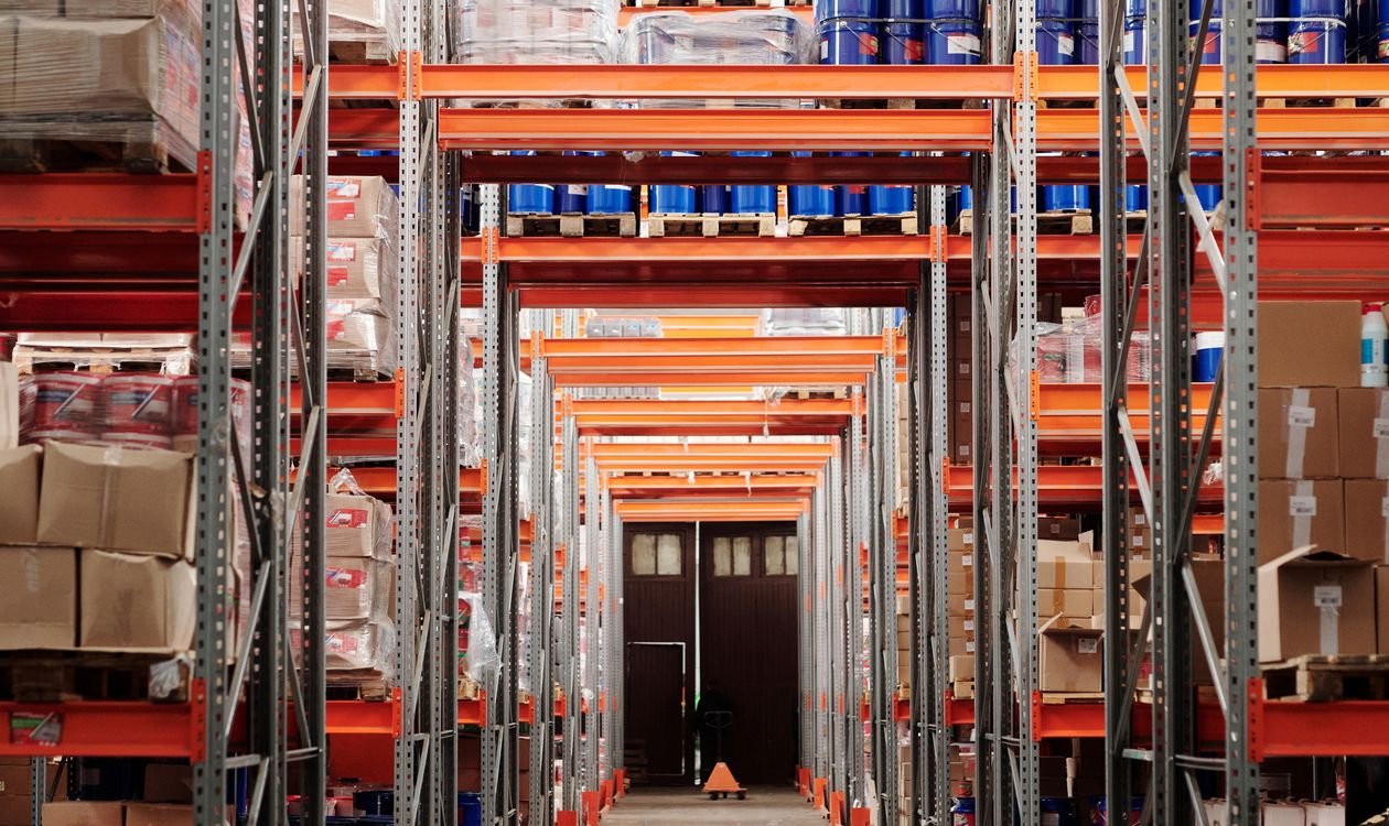 Warehouse with stacked goods